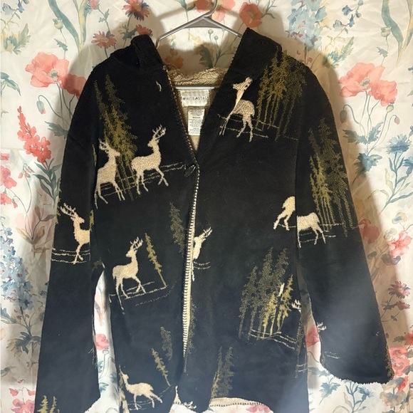 Vintage White Stag Cream and Black Teddy Jacket Deer Themed - Picture 1 of 11